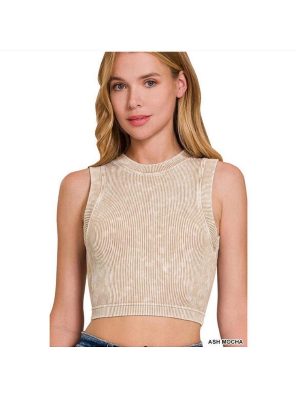 Zenana Outfitters Sleeveless Ribbed Crop Top - Ash Mocha